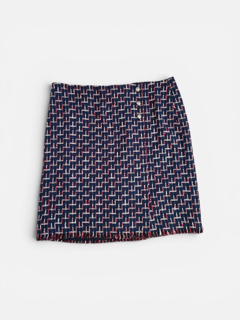 Talbots NWT Navy Red White Tweed Fringe‎ Pencil Skirt